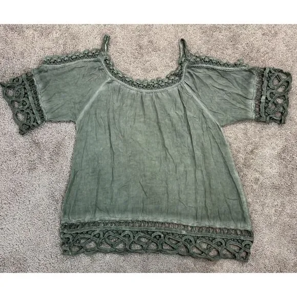 Belle France Green Lace Tunic Top Woman's Sz L Whimsy Goth Fairy Knit Italy - Picture 12 of 12